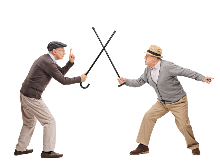 Two Senior Citizen Play Sword Fighting with Canes